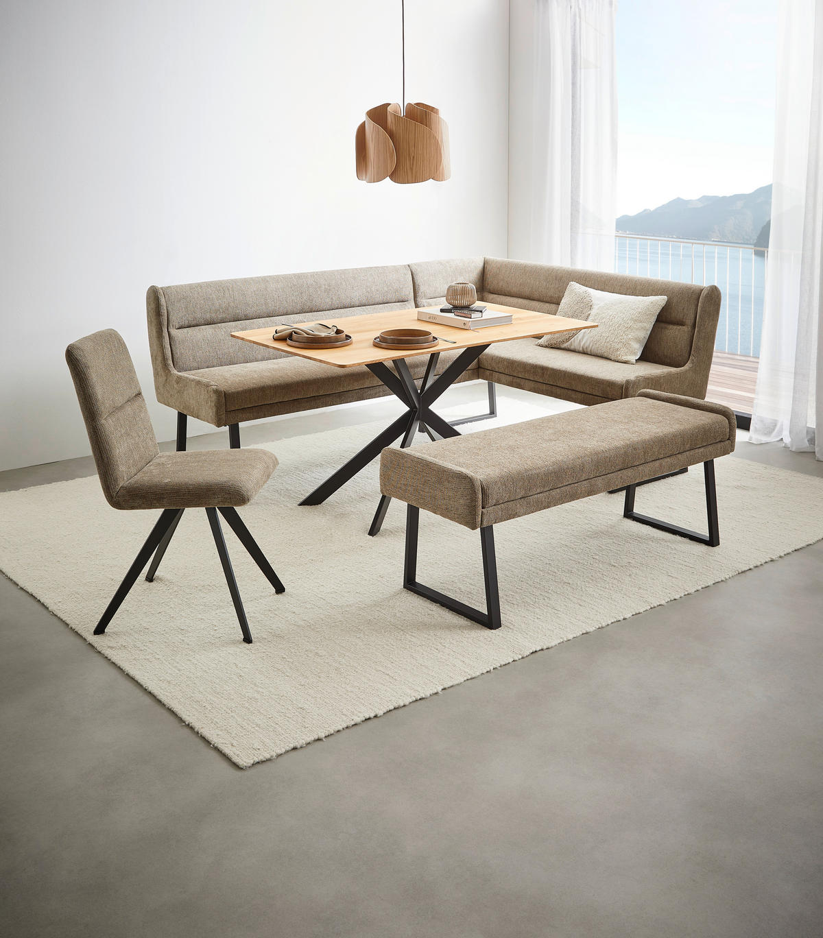 HOCKERBANK 140/51/49 cm Webstoff Taupe, Schwarz  - Taupe/Schwarz, Design, Textil/Metall (140/51/49cm) - Novel