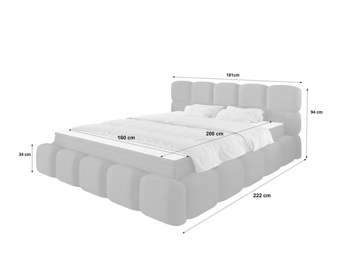 POLSTERBETT 180/200 cm,  in Creme, Matratze, H3 = fest  - Creme/Schwarz, Trend, Kunststoff/Textil (180/200cm)