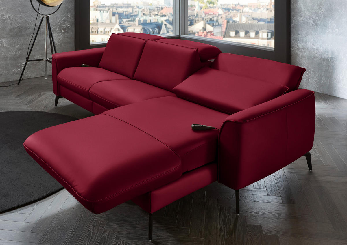 ECKSOFA in Echtleder Rot  - Rot/Schwarz, Natur, Leder/Metall (281/168cm) - Valdera