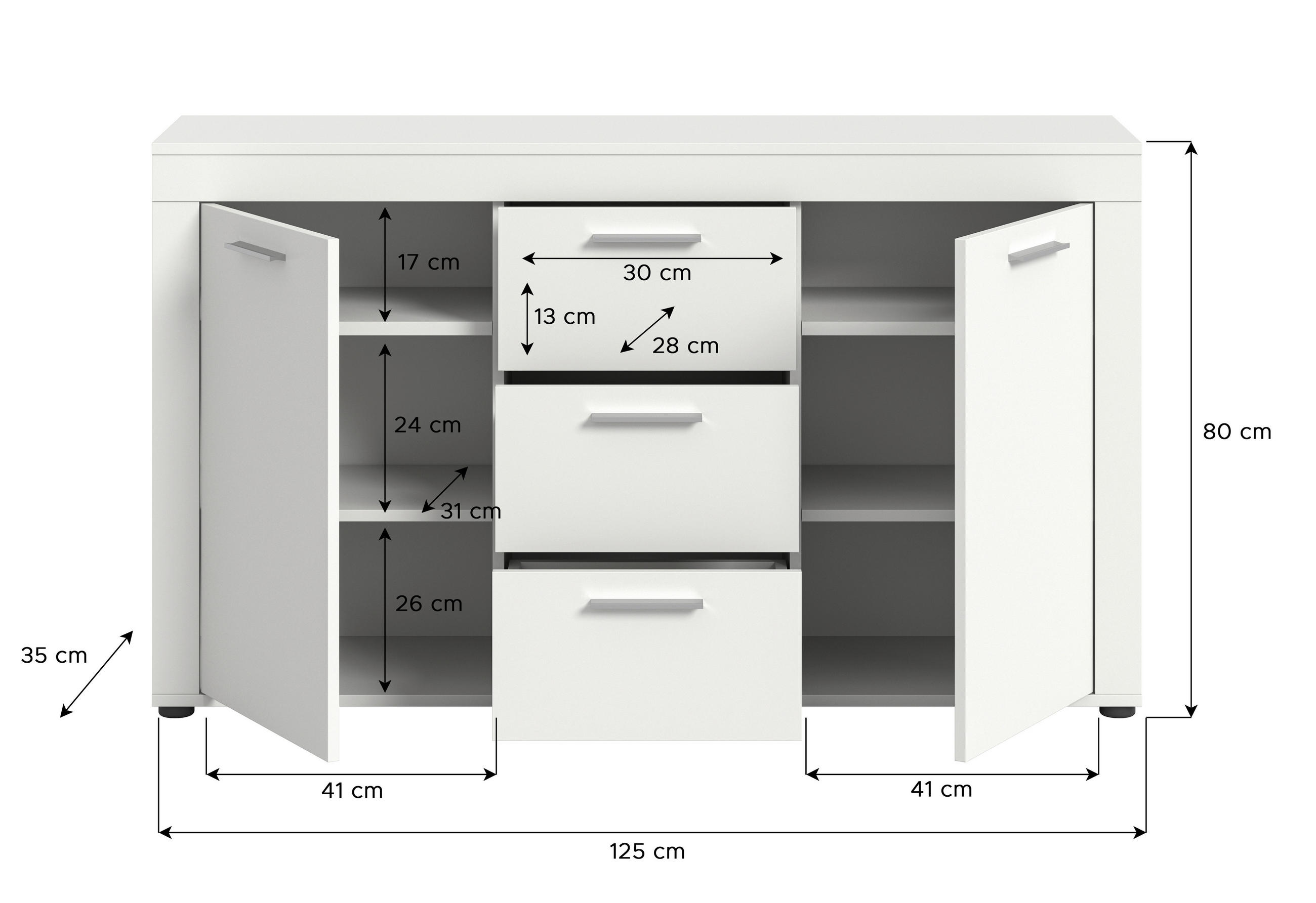 SIDEBOARD Jam  in 125/80/35 cm  - Silberfarben/Schwarz, Design, Holzwerkstoff/Kunststoff (125/80/35cm) - MID.YOU