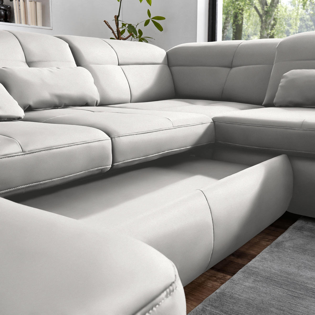 WOHNLANDSCHAFT  in Mikrofaser Creme  - Chromfarben/Creme, Design, Textil (195/371/260cm) - Beldomo Style