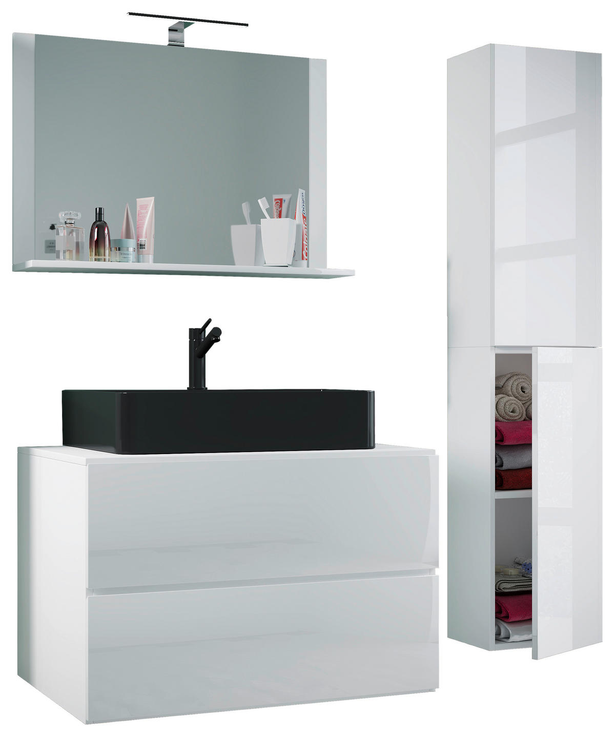 BADEZIMMER 4-teilig  in 114 cm  - Weiss/Schwarz, Modern, Glas/Keramik (114cm) - MID.YOU
