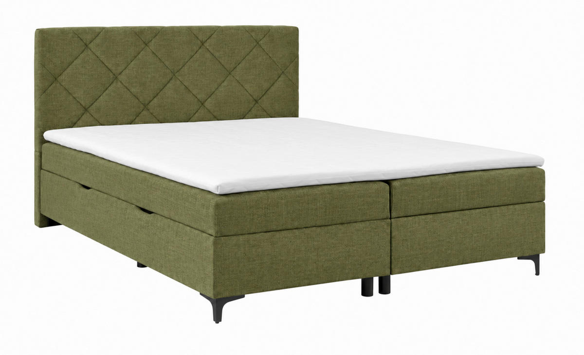 BOXBETT 180/200 cm,  in Grün, Bettkasten, Topper, H3 + H3 = fest  - Schwarz/Grün, MODERN, Holz/Textil (180/200cm) - MID.YOU