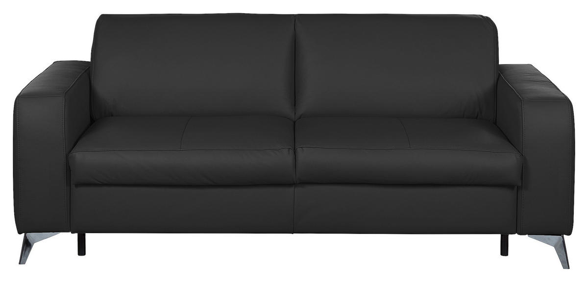 Canapea Extensibilă, piele, negru - argintiu/negru, Design, metal/piele (204/84/104cm) - Livetastic