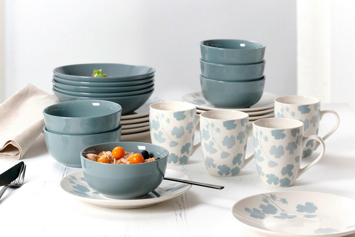 FRÜHSTÜCKSSERVICE Grau, Weiß Ida  - Weiß/Grau, KONVENTIONELL, Keramik (38/23/29cm) - Ritzenhoff Breker