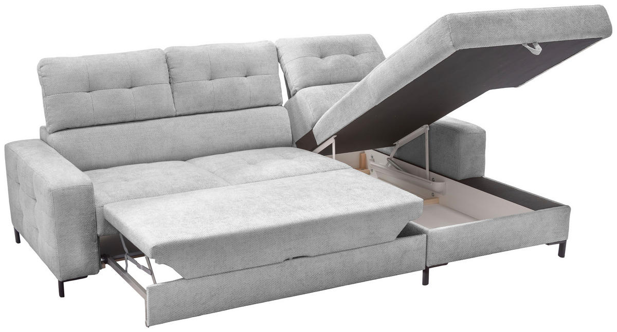 ECKSOFA in Struktur Hellgrau  255/176 cm  - Hellgrau/Schwarz, Design, Textil/Metall (255/176cm) - Livetastic