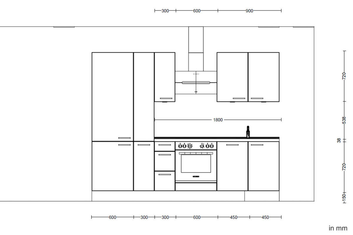 KÜCHENLEERBLOCK 270 cm   in Grau, Eiche dunkel  - Eiche dunkel/Schwarz, MODERN, Holzwerkstoff/Metall (270cm) - Nobilia