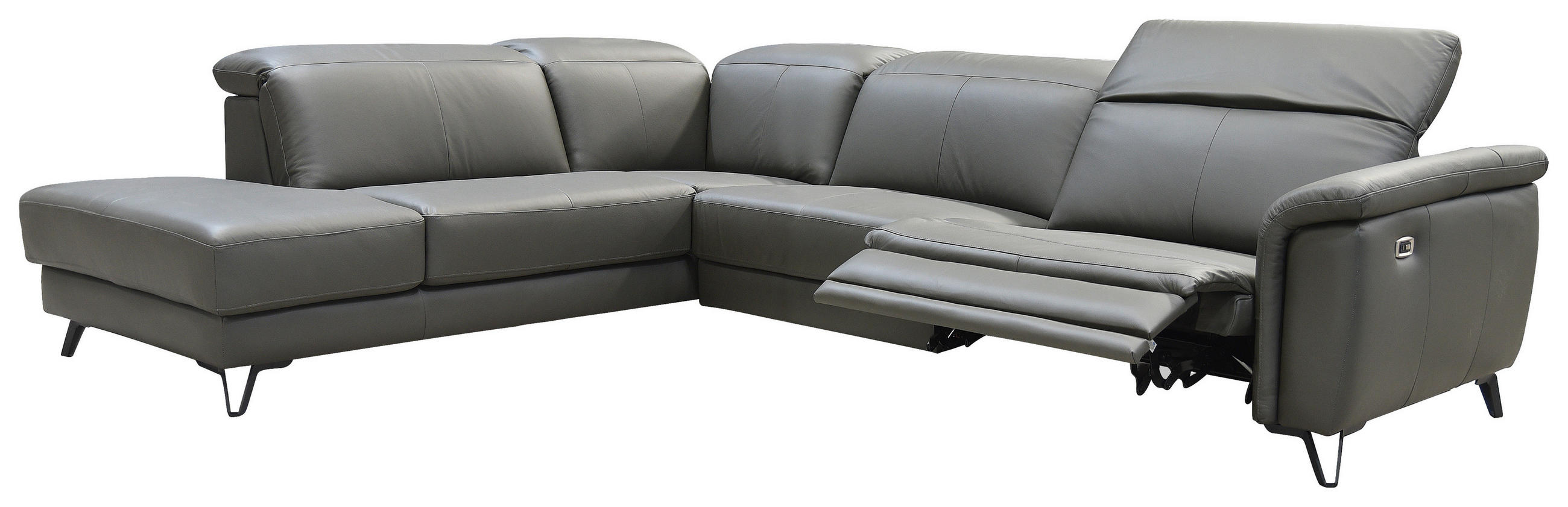 ROHOVÁ SEDAČKA, kůže, tmavě šedá - černá/tmavě šedá, Moderní, kov/dřevo (240/303cm) - Livetastic