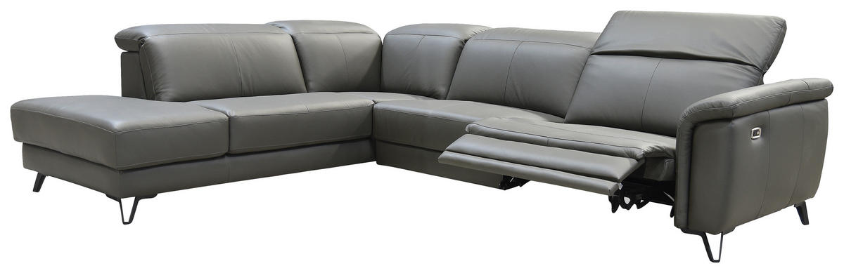 ECKSOFA in Echtleder Dunkelgrau  - Dunkelgrau/Schwarz, Modern, Leder/Holz (240/303cm) - Livetastic