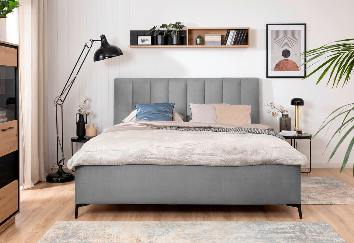 POLSTERBETT 180/200 cm, inkl. Lattenrost, Bettkasten,  in Grau  - Birkefarben/Schwarz, KONVENTIONELL, Holz/Textil (180/200cm) - Boxxx