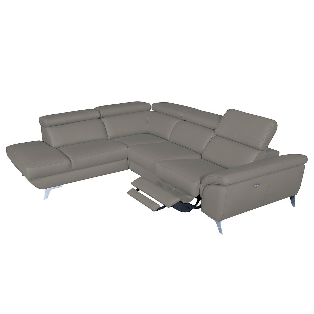 ECKSOFA  in Echtleder Grau  228/283 cm  - Silberfarben/Grau, Design, Leder/Metall (228/283cm) - Livetastic