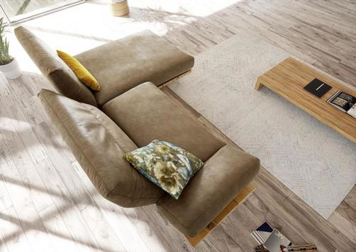 ECKSOFA inkl.Funktion Hellbraun Mikrofaser  - Hellbraun/Edelstahlfarben, Natur, Holz/Textil (275/157cm) - Ambiente