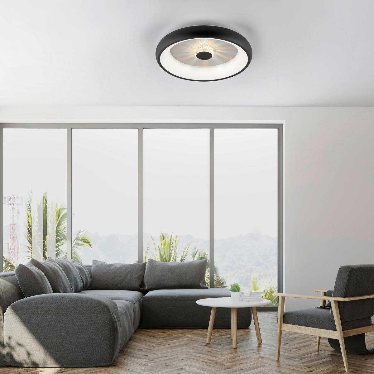 LED MENNYEZETI LÁMPA - fekete, Design, műanyag/fém (46,5/9,5cm)