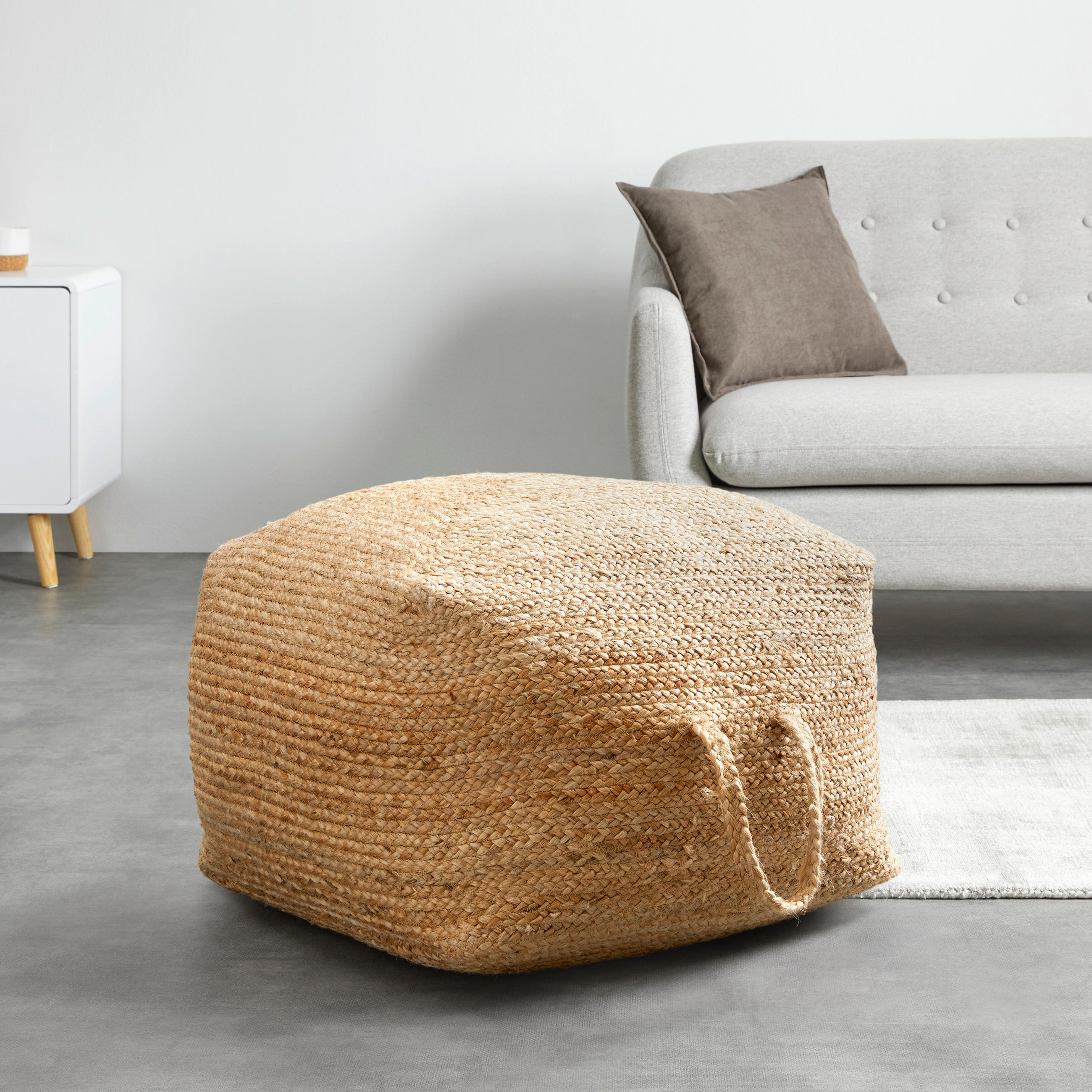 POUF Textilgeflecht Uni Beige 60/35/60 cm  - Beige, MODERN, Textil (60/35/60cm)