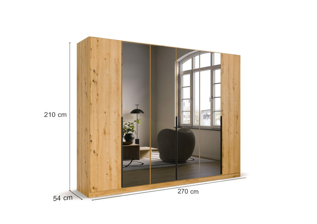 DREHTÜRENSCHRANK in Eiche Artisan  - Eiche Artisan, Modern, Holzwerkstoff/Metall (271/210/54cm) - Rauch Möbel