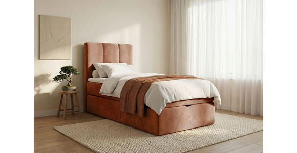 BOXBETT 80/200 cm,  in Rotbraun, Matratze, gepolstertes Kopfteil, Bettkasten, Topper, H3 = fest  - Rotbraun/Schwarz, Design, Holzwerkstoff/Kunststoff (80/200cm) - Esposa