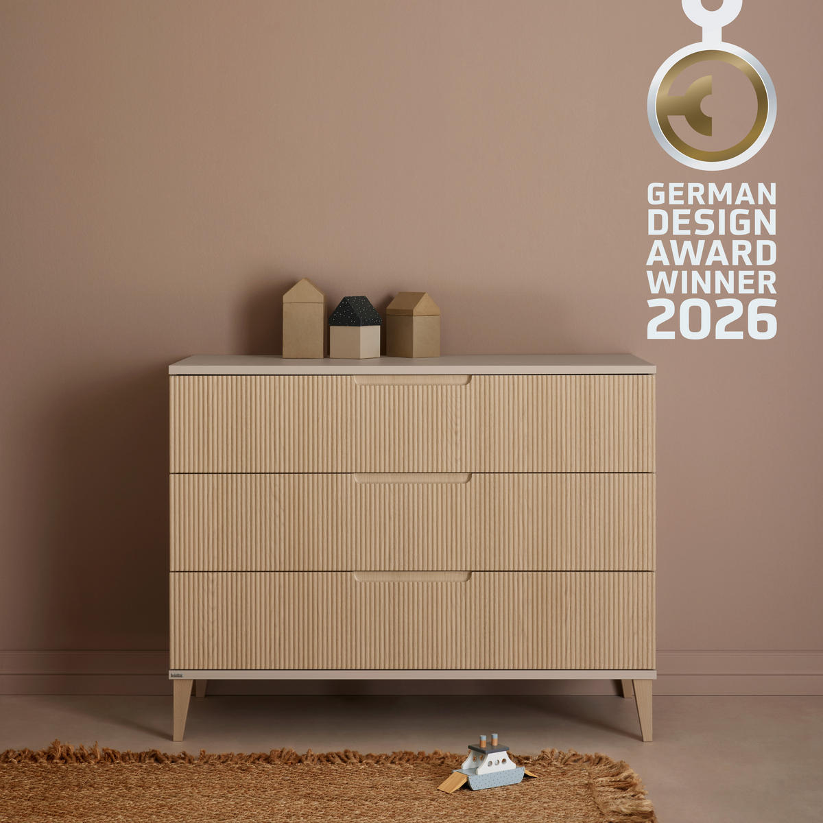 KOMODA ZA PREVIJANJE  Jonte  - boje hrasta/bež, Basics, drvni materijal (124/95/56cm) - Paidi