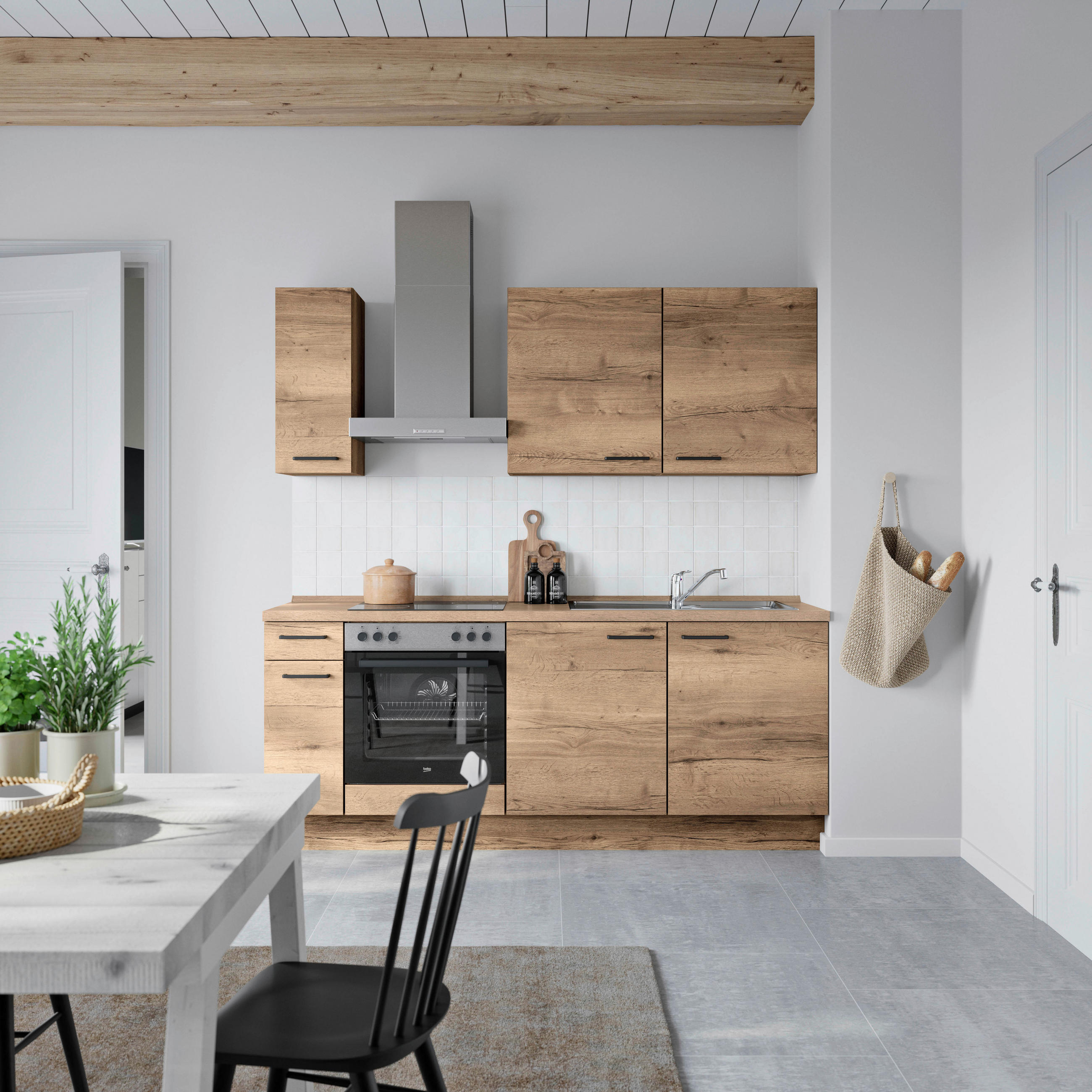 KÜCHENBLOCK 210 cm   in Eiche dunkel  - Eiche dunkel/Eichefarben, MODERN, Holzwerkstoff/Metall (210cm) - Nobilia