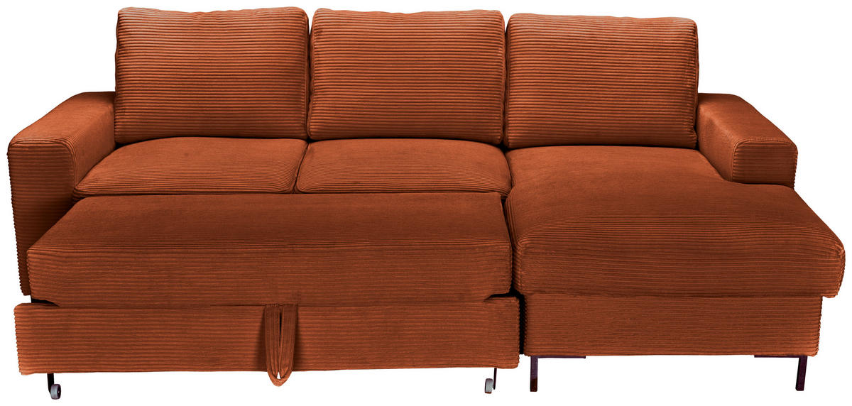 ECKSOFA Rostfarben Cord  - Rostfarben/Schwarz, KONVENTIONELL, Textil/Metall (240/150cm) - Carryhome