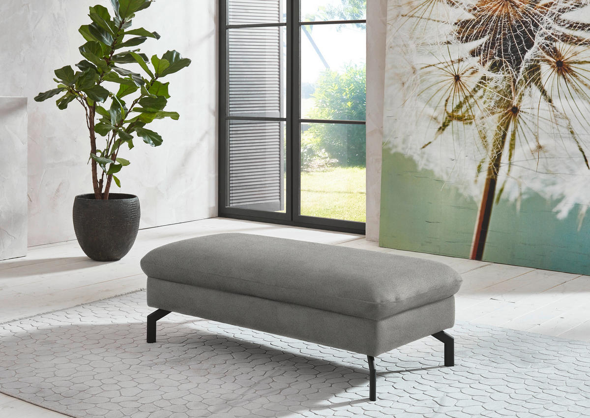 ECKSOFA in Velours Hellgrau  - Hellgrau/Schwarz, Design, Textil/Metall (179/306cm) - Beldomo System