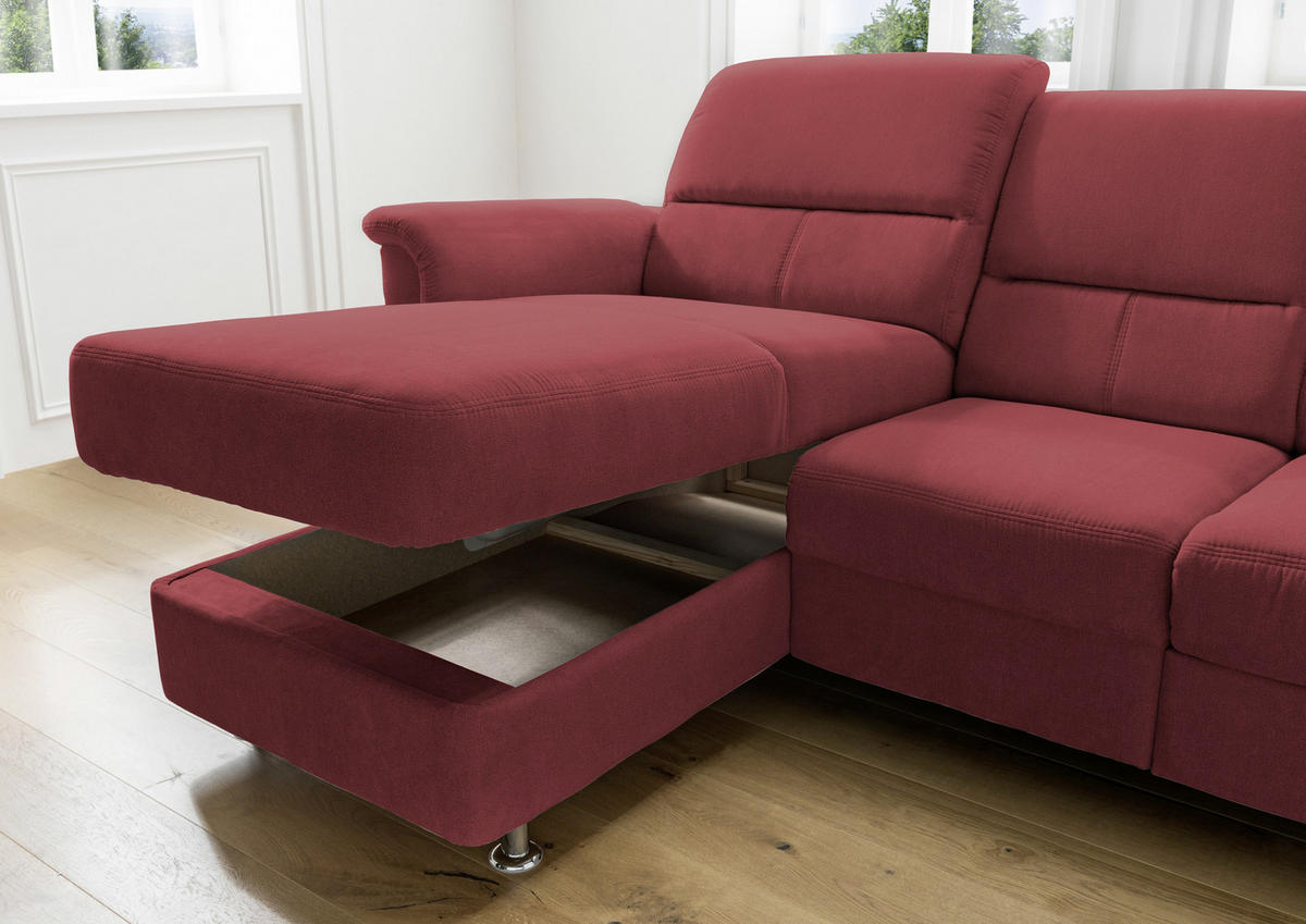 ECKSOFA Rot Mikrofaser  - Chromfarben/Rot, MODERN, Textil/Metall (165/231cm) - Livetastic