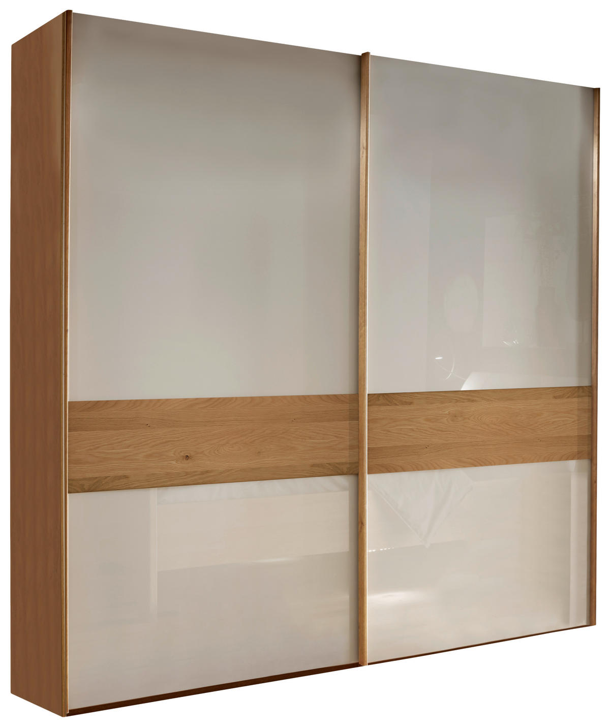 SCHWEBETÜRENSCHRANK  in Eichefarben, Champagner  - Champagner/Eichefarben, KONVENTIONELL, Glas/Holz (200/217/67cm) - Venda