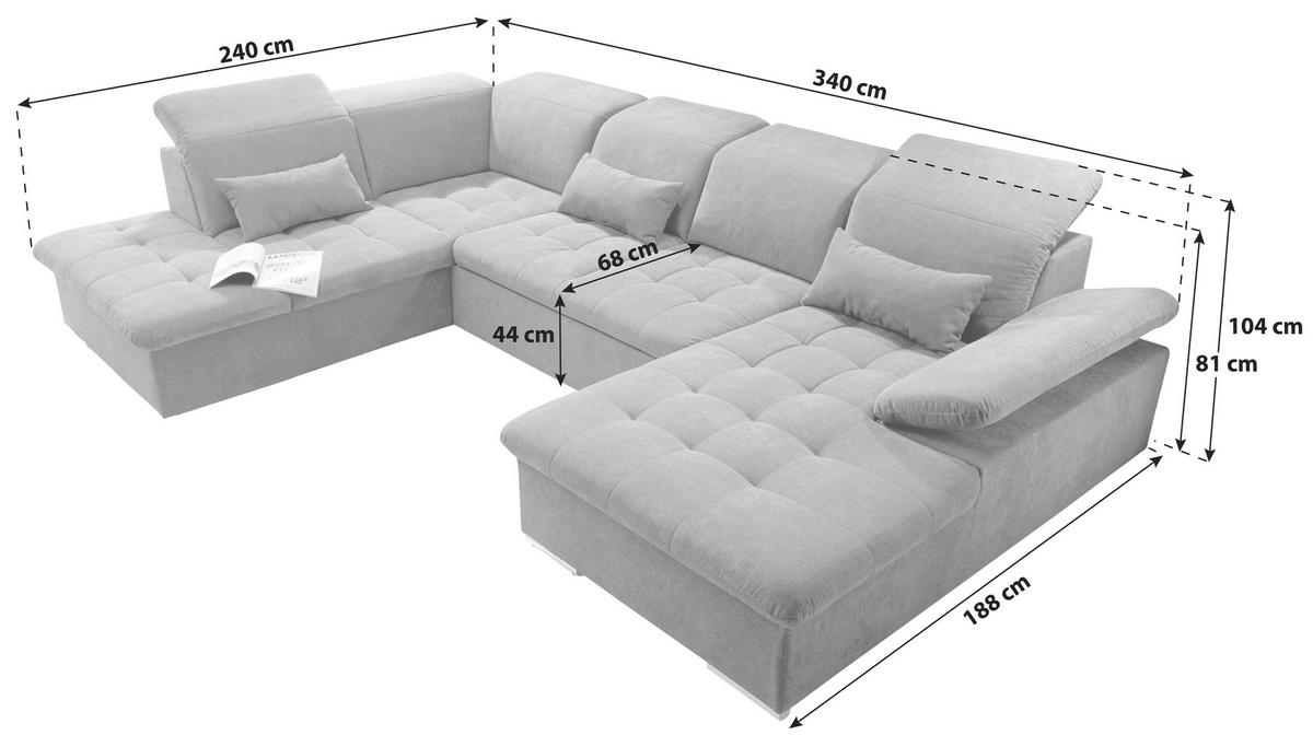 WOHNLANDSCHAFT  in Mikrovelours Dunkelgrau  - Dunkelgrau/Silberfarben, KONVENTIONELL, Kunststoff/Textil (240/340/188cm) - MID.YOU