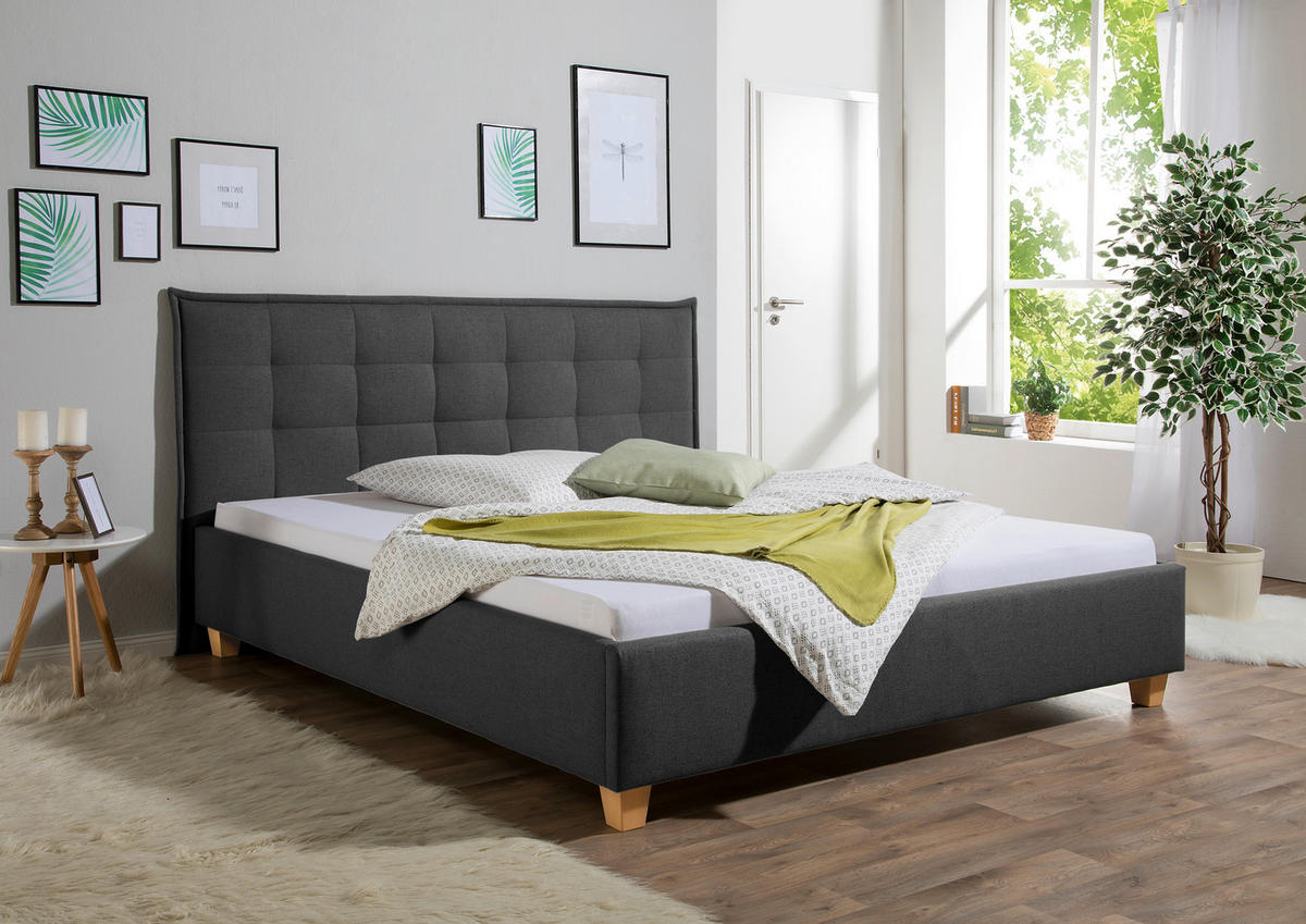 POLSTERBETT 160/200 cm,  in Anthrazit,  - Anthrazit/Naturfarben, MODERN, Holz/Textil (160/200cm) - Livetastic