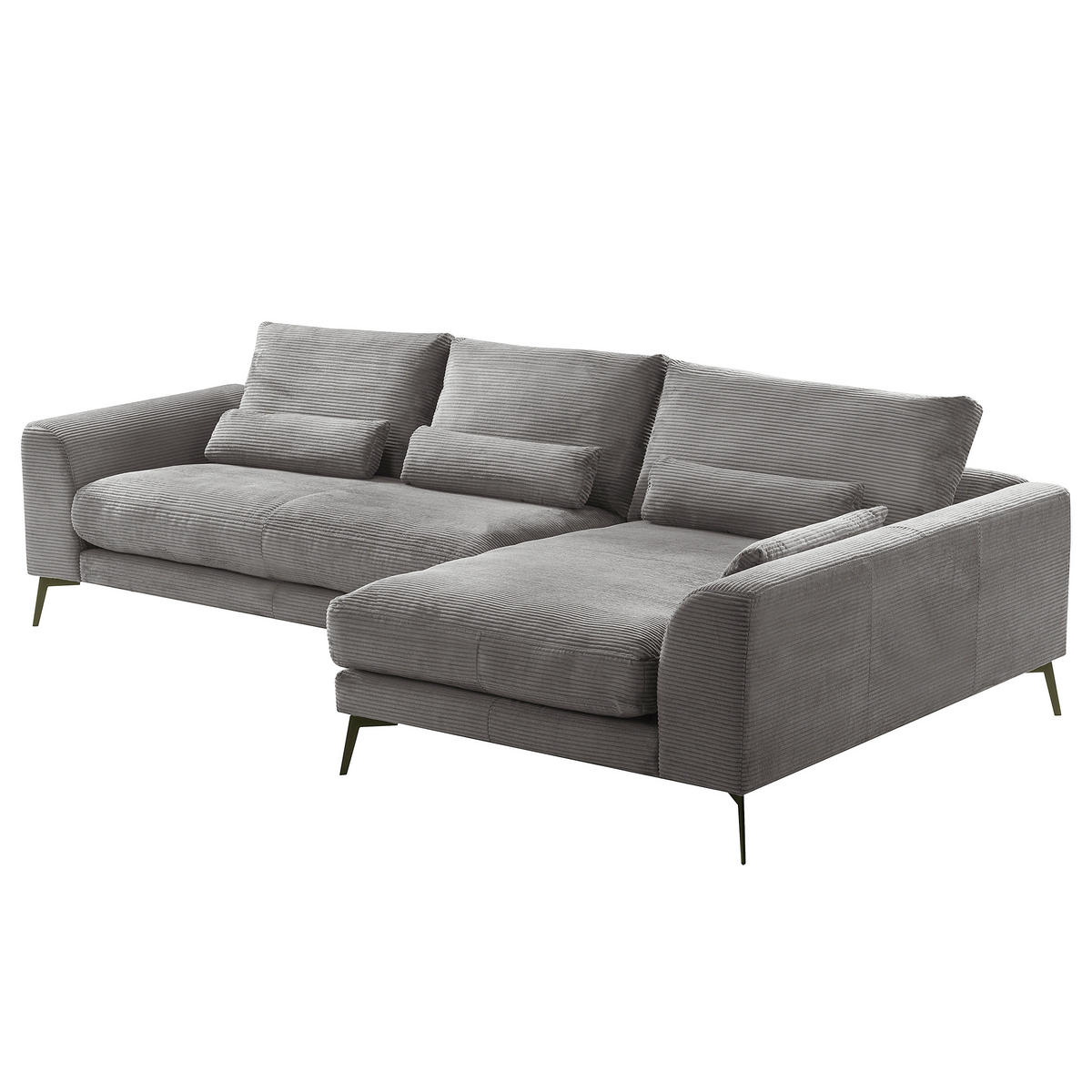ECKSOFA Grau Cord Nierenkissen, Rückenkissen  - Schwarz/Grau, Design, Textil/Metall (313/172cm) - P & B