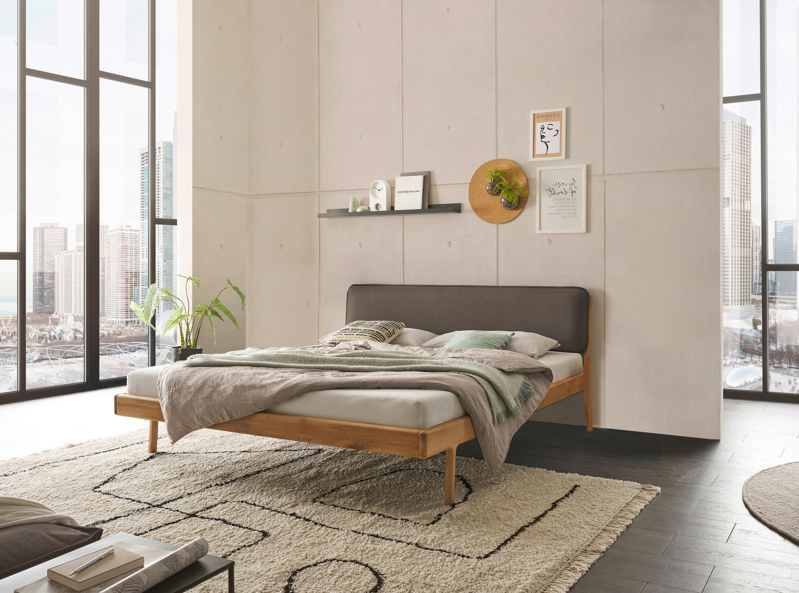 BETT 180/200 cm  in Eichefarben  - Taupe/Eichefarben, MODERN, Holz/Textil (180/200cm) - MID.YOU