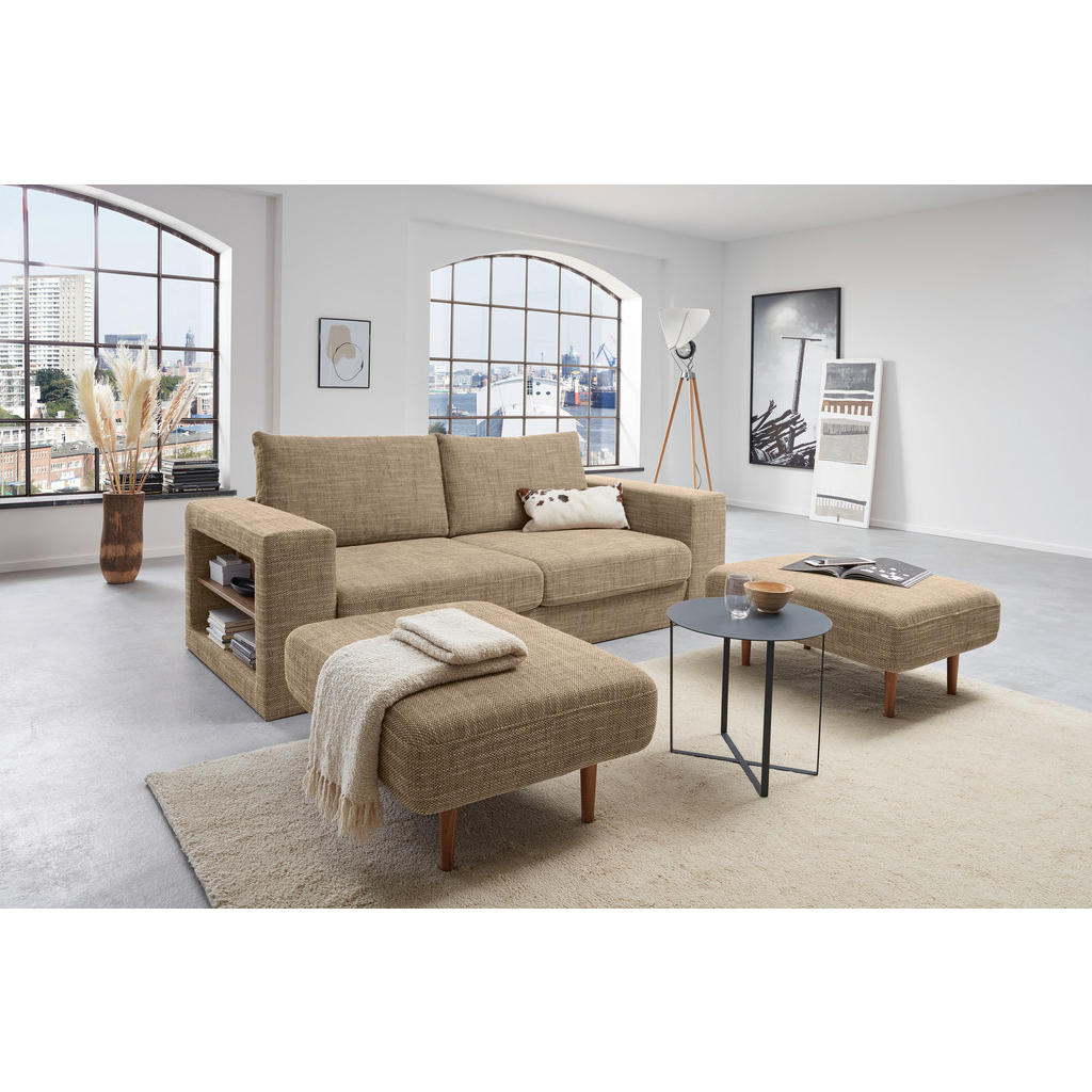 Thumbnail - Looks by W.Joop Viersitzer-Sofa Looks V-2, Braun, Beige, Textil, Eiche, massiv, 2-Sitzer, 252x96x107 cm, Made in EU, Woh...