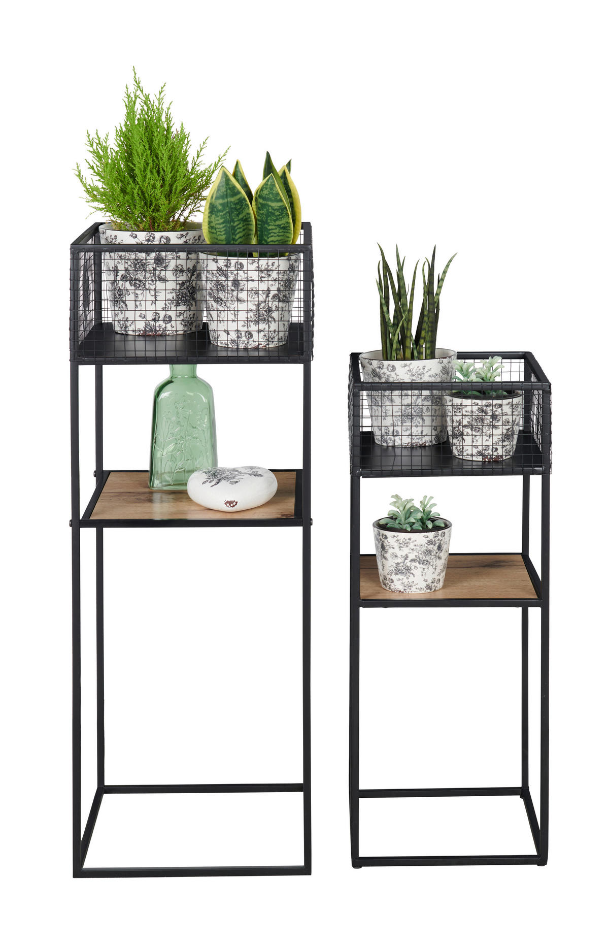 BLUMENSTÄNDER Metall, Holzwerkstoff  - Eichefarben/Schwarz, Trend, Holzwerkstoff/Metall (30,5/25/30/25/80/63cm) - Xora
