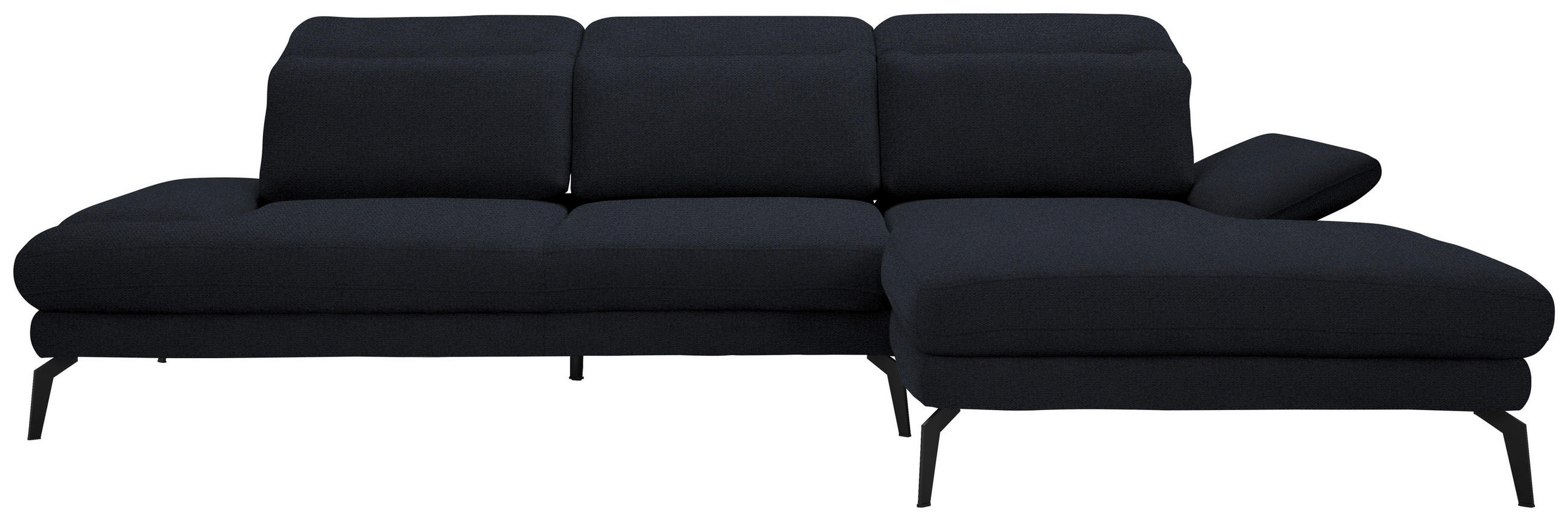 ECKSOFA in Chenille Dunkelblau  289/180 cm  - Schwarz/Dunkelblau, Design, Textil/Metall (289/180cm) - Stylife
