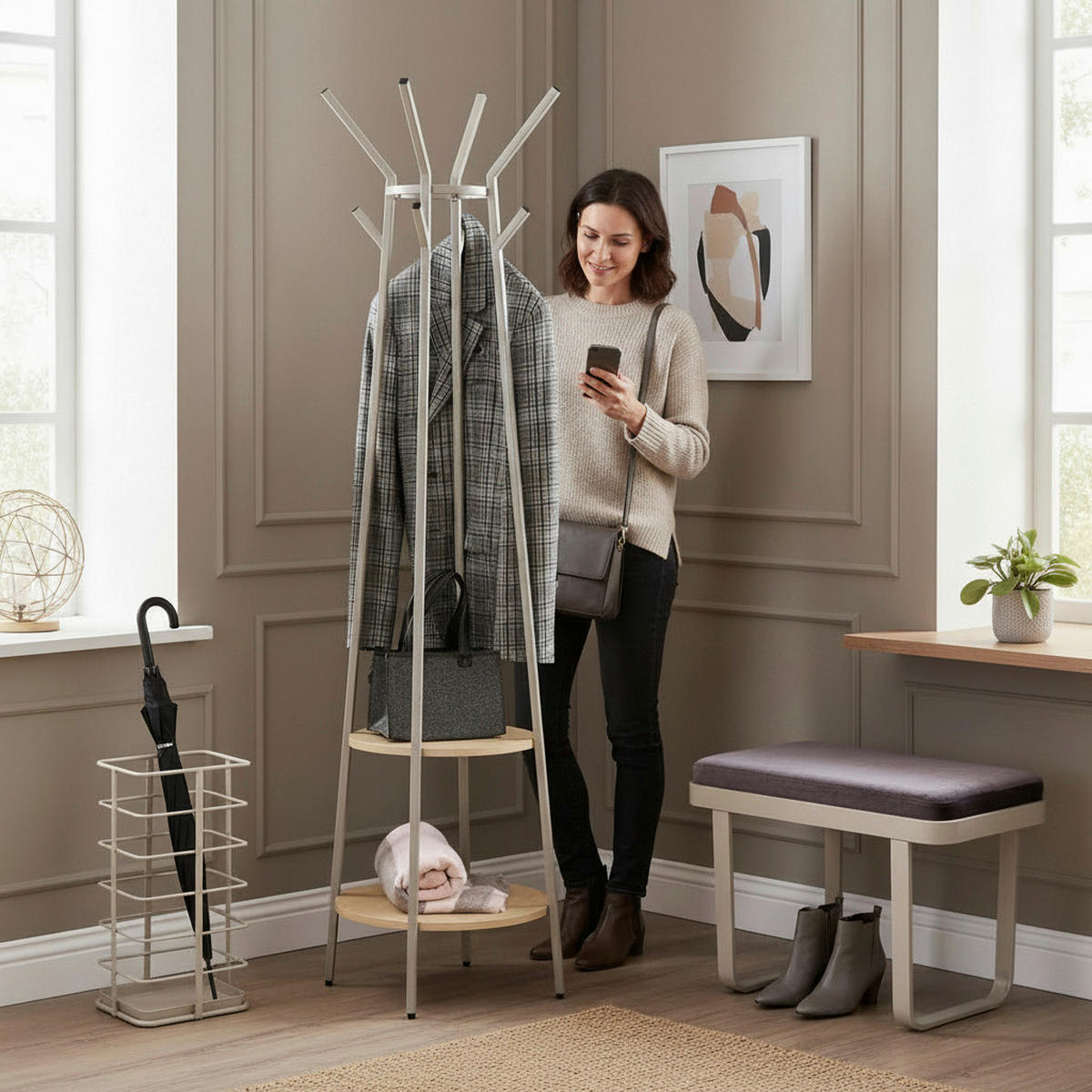 HOCKER Samt Anthrazit, Kaschmir  - Kaschmir/Anthrazit, KONVENTIONELL, Textil/Metall (56/48/36cm)