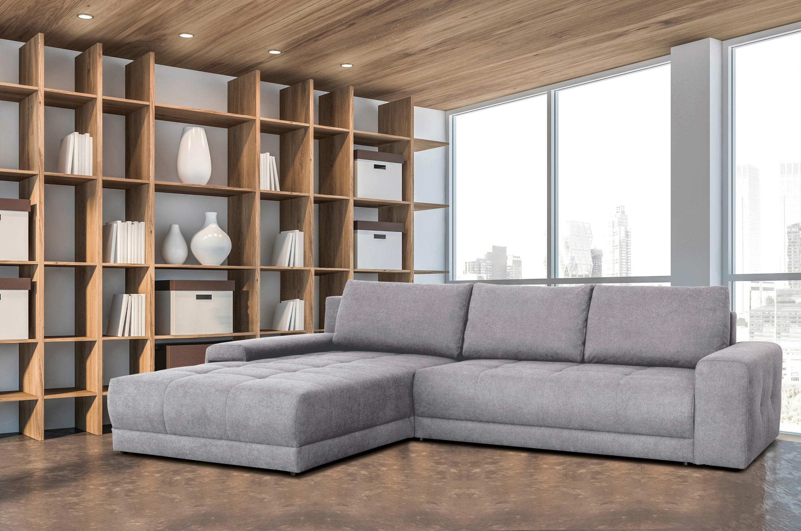ECKSOFA Grau Webstoff  - Anthrazit/Grau, MODERN, Textil (213/308cm) - MID.YOU