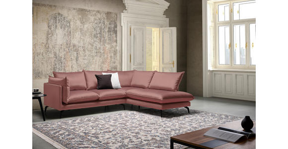 ECKSOFA in Samt Altrosa  - Schwarz/Altrosa, Design, Textil/Metall (241/200cm) - Carryhome