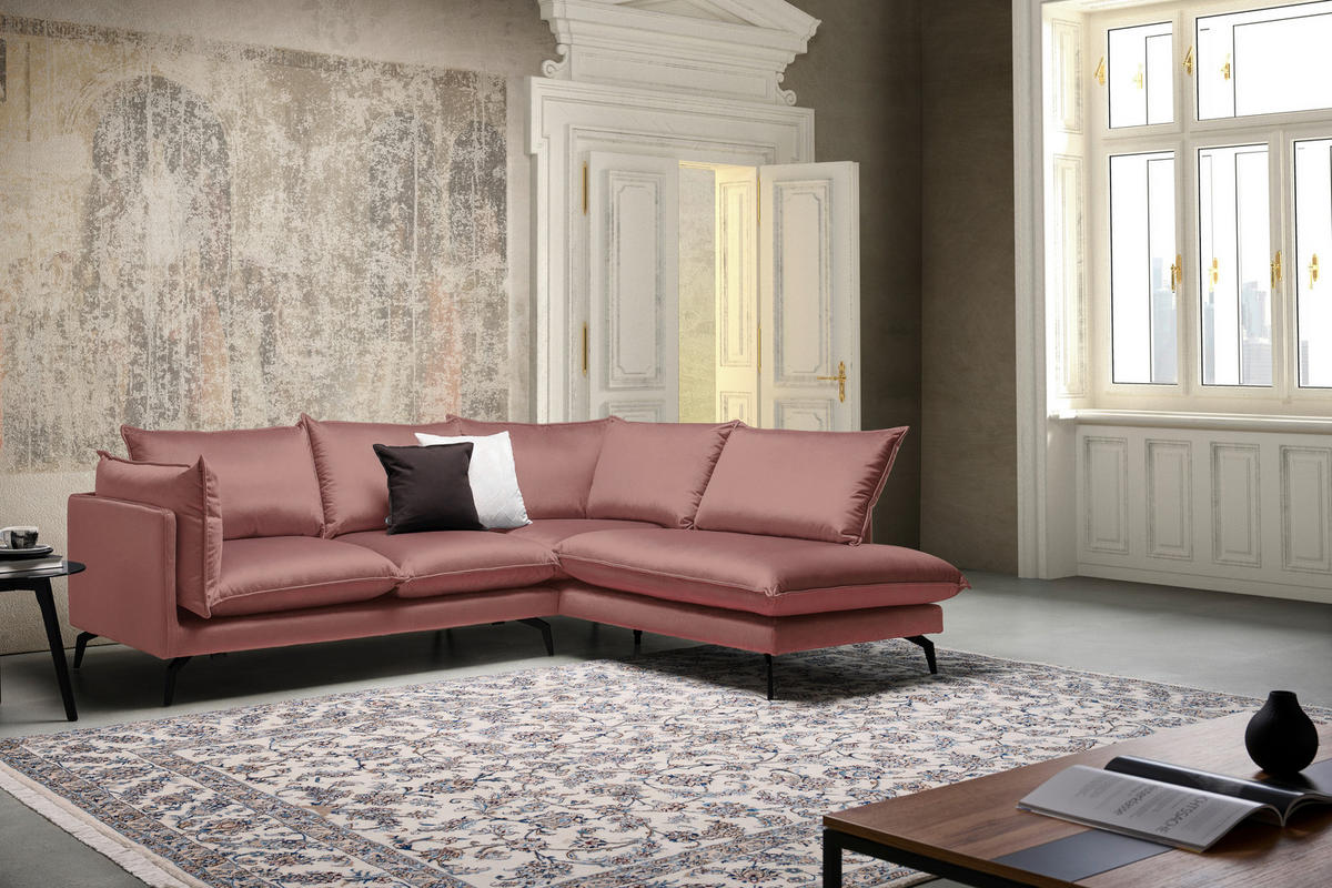 ECKSOFA in Samt Altrosa  - Schwarz/Altrosa, Design, Textil/Metall (241/200cm) - Carryhome