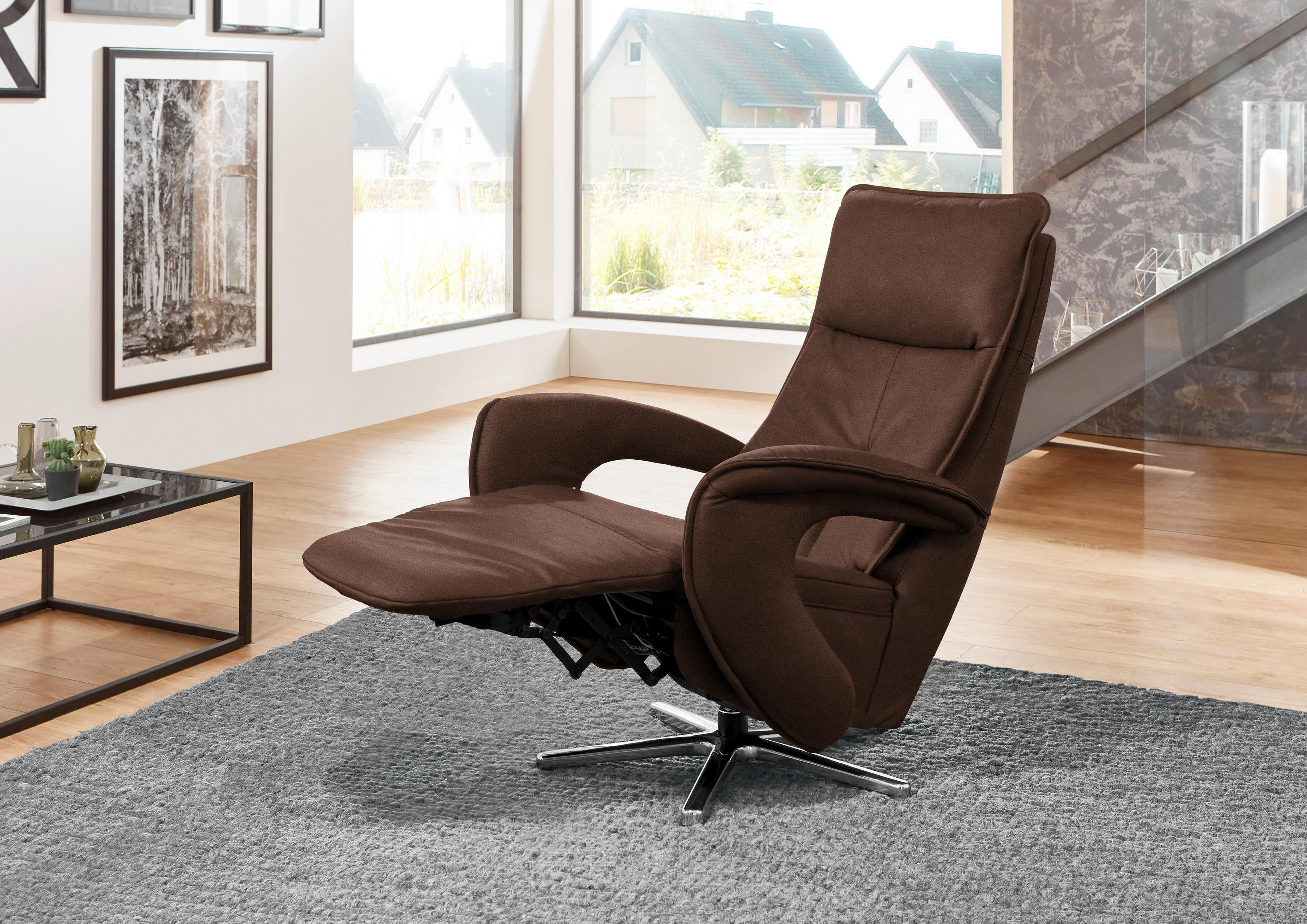 RELAXSESSEL Mikrofaser Kopfteilverstellung    - Chromfarben/Braun, Design, Textil/Metall (77/110/87cm) - Valdera