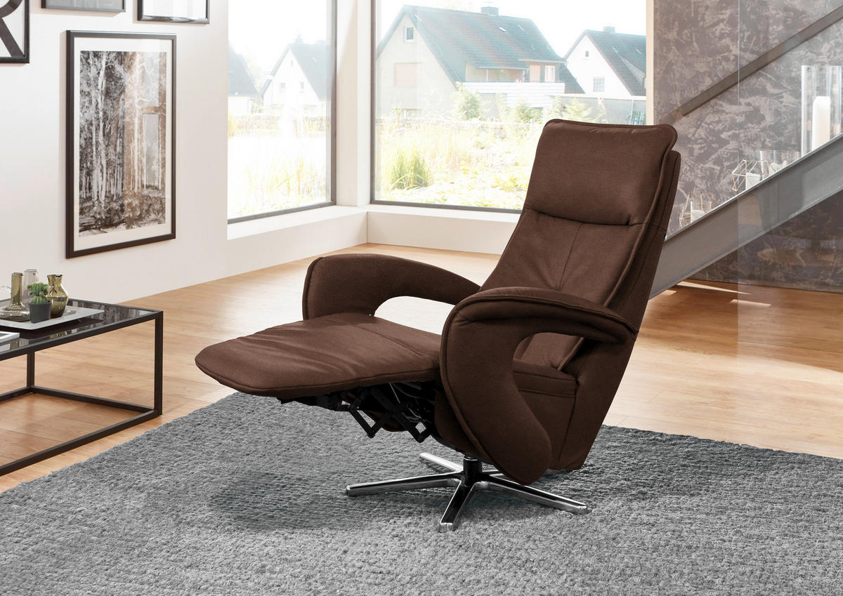 RELAXSESSEL Mikrofaser Kopfteilverstellung    - Chromfarben/Braun, Design, Textil/Metall (77/110/87cm) - Valdera