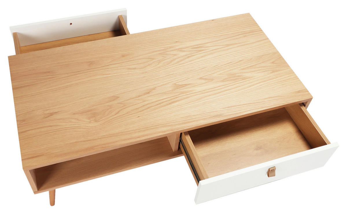 COUCHTISCH Eiche furniert, massiv 120/60/40 cm rechteckig Weiß, Eichefarben  - Hellbraun/Eichefarben, Design, Holz/Holzwerkstoff (120/60/40cm) - Boxxx
