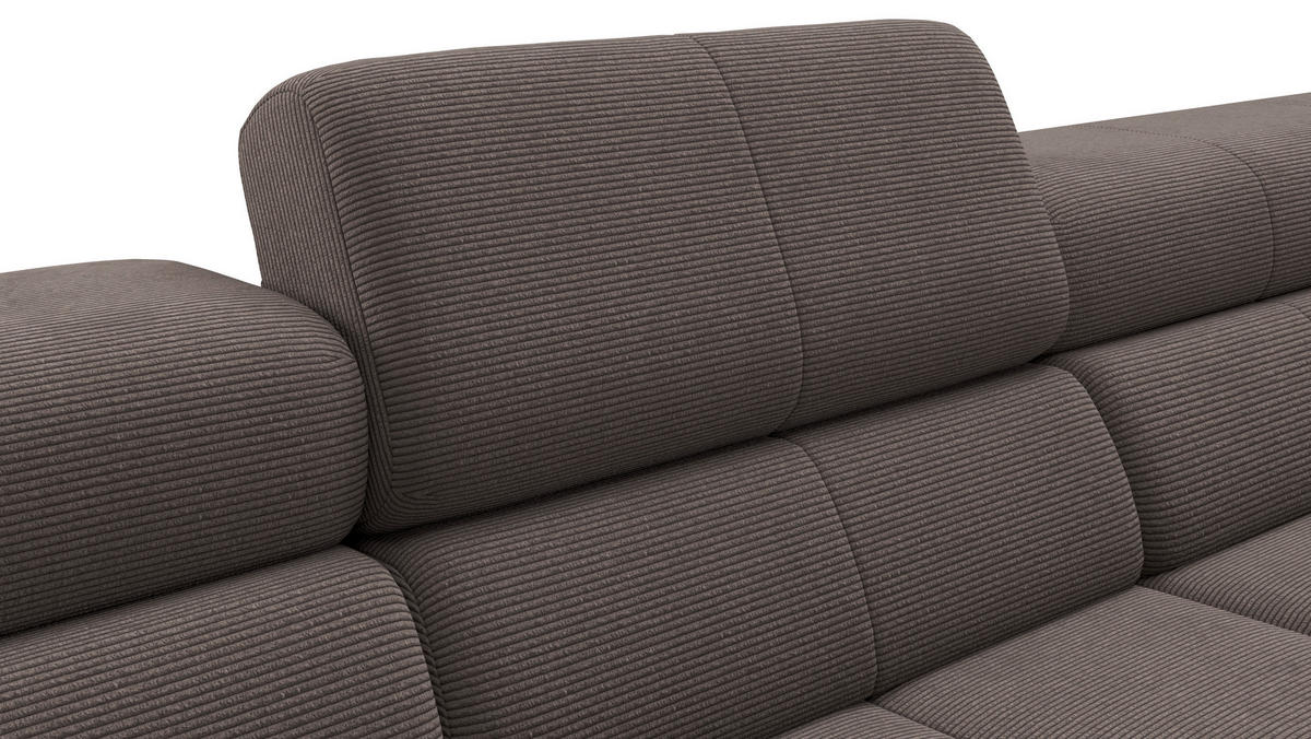 ECKSOFA Taupe Feincord Rücken echt, Kopfteilverstellung, Sitztiefenverstellung  - Taupe/Schwarz, KONVENTIONELL, Textil/Metall (293/226cm) - Hom`in