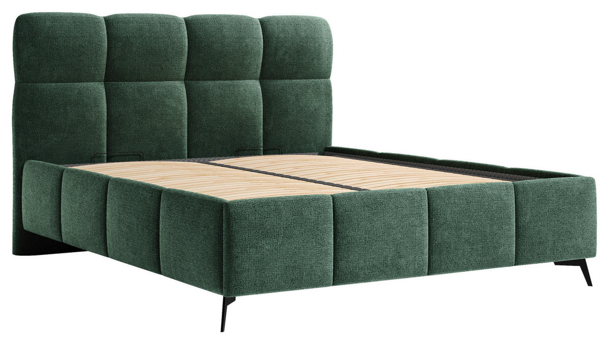 POLSTERBETT 140/200 cm,  in Grün, gepolstertes Kopfteil, Lattenrost,  - Schwarz/Bronzefarben, Design, Holz/Textil (140/200cm) - Chameo