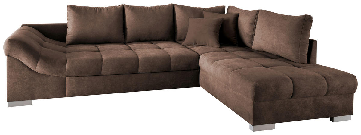 ECKSCHLAFSOFA  in Mikrofaser Braun  - Silberfarben/Braun, Design, Holz/Textil (298/202cm) - MID.YOU