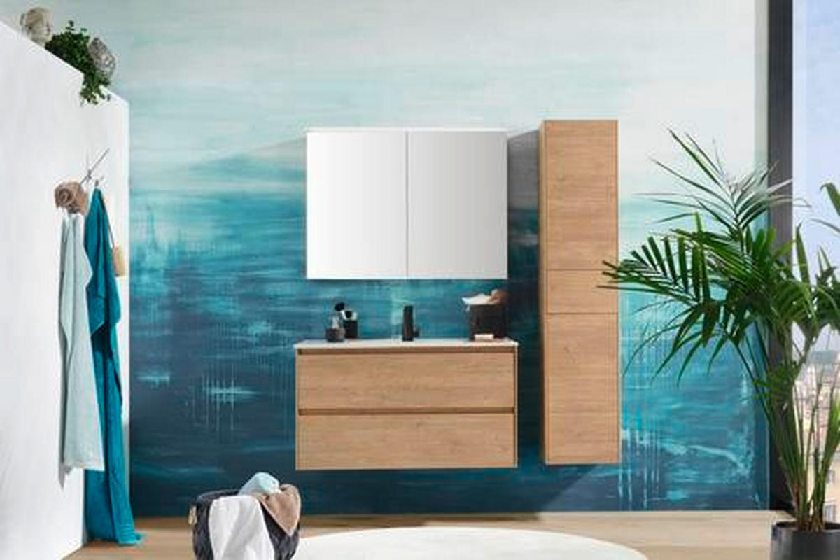 BADEZIMMER  in 100 cm  - Hellbraun/Weiß, KONVENTIONELL, Keramik/Holzwerkstoff (100cm) - Belluti