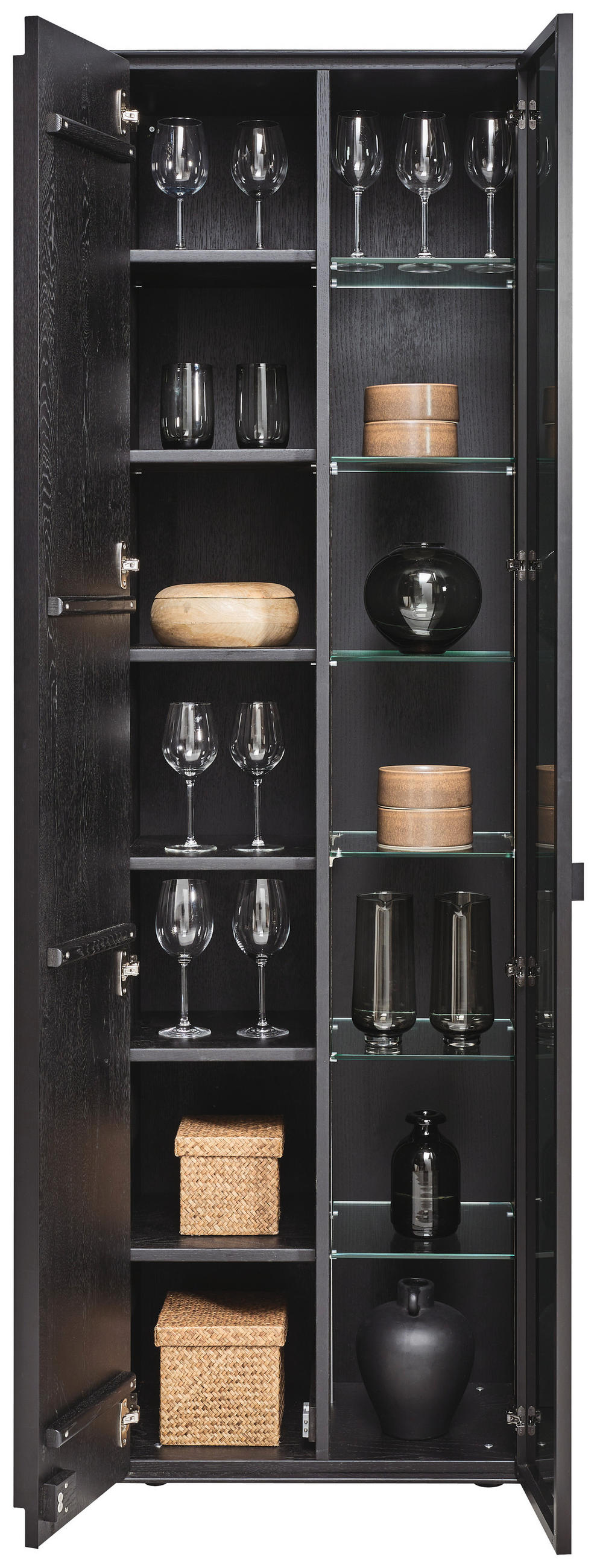 VITRINE Schwarz, Eichefarben  62/205,5/39,5 cm  - Eichefarben/Anthrazit, Natur, Glas/Holz (62/205,5/39,5cm) - Valnatura