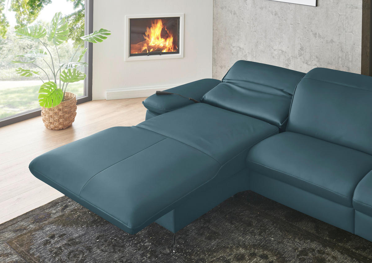ECKSOFA  Echtleder Blau  - Blau/Schwarz, Design, Leder/Metall (169/307cm) - Beldomo Premium