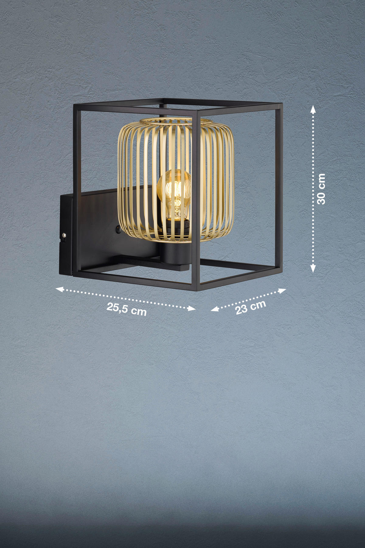 VÄGGLAMPA Caydo   - svart/guldfärgad, Klassisk, metall (23/30/25,5cm) - Fischer & Honsel