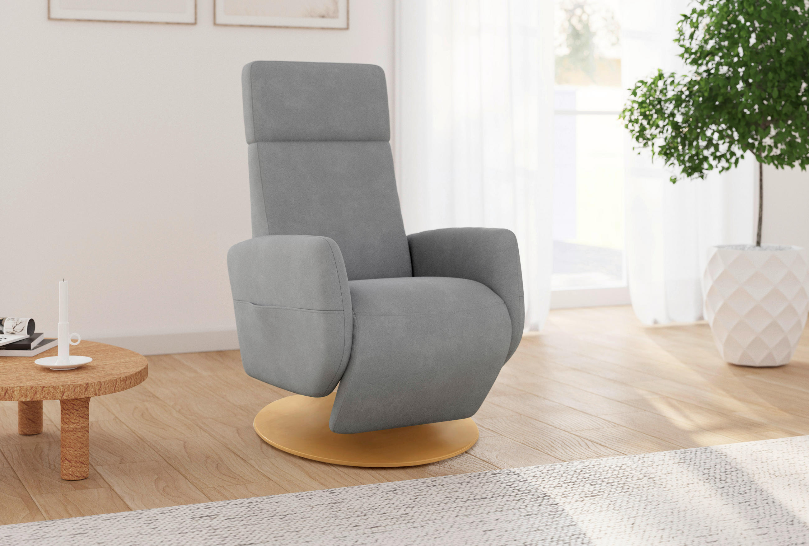 RELAXSESSEL Flachgewebe    - Eichefarben/Grau, KONVENTIONELL, Holz/Textil (71/110/82cm) - Sit & More