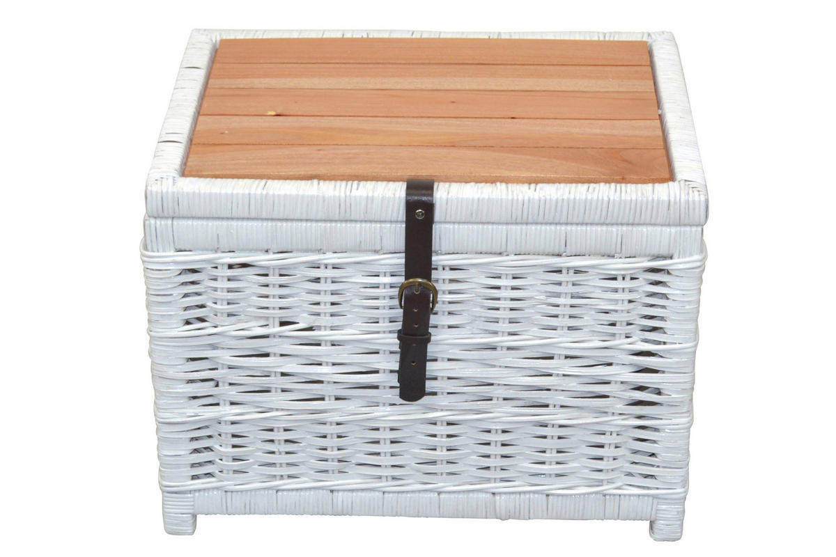 COUCHTISCH Pinie, Rattan massiv 45/58/44 cm rechteckig Weiß  - Weiß, Natur, Holz (45/58/44cm) - MID.YOU