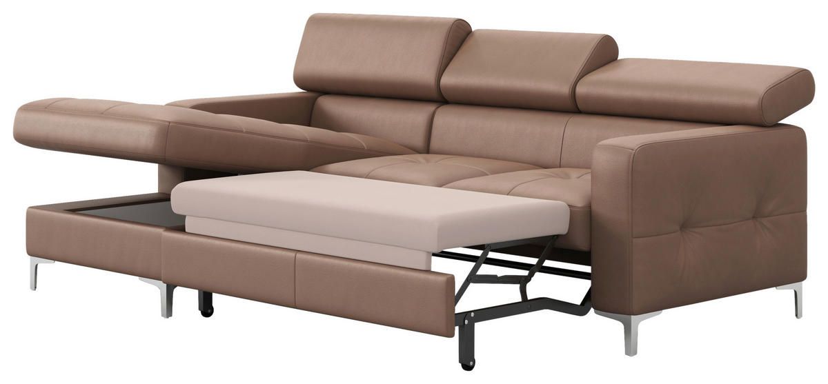 ECKSOFA in Echtleder Cappuccino  168/227 cm  - Chromfarben/Cappuccino, Design, Leder/Metall (168/227cm) - Livetastic